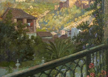 José María Fernández-Piñar Rocha (Granada, 1884 - †) Desde un balcón Albaizín (Primer premio de 1942, sección óleos) Óleo sobre lienzo, 72x58 cm.