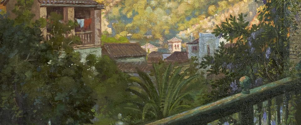 José María Fernández-Piñar Rocha (Granada, 1884 - †) Desde un balcón Albaizín (Primer premio de 1942, sección óleos) Óleo sobre lienzo, 72x58 cm.