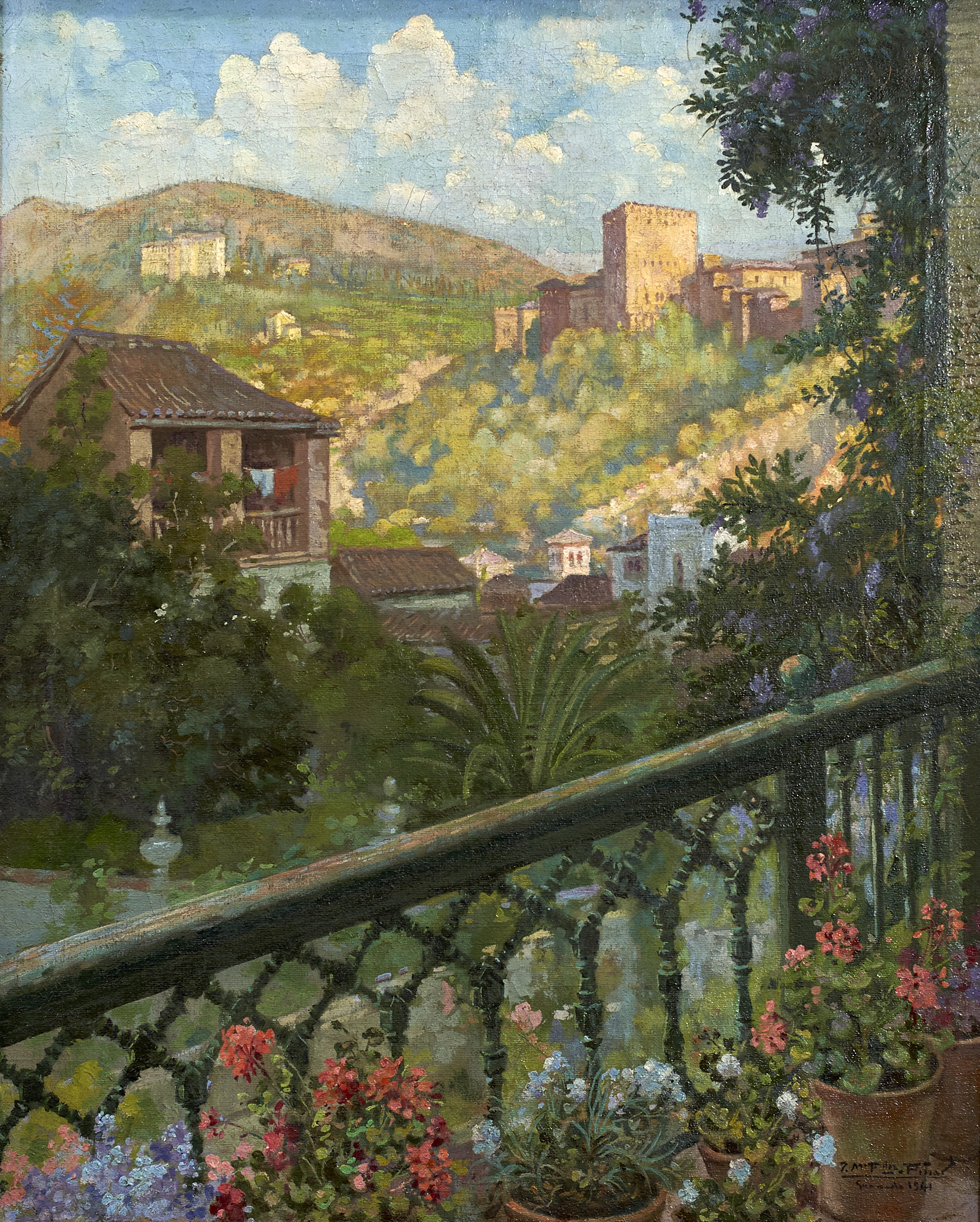 José María Fernández-Piñar Rocha (Granada, 1884 - †) Desde un balcón Albaizín (Primer premio de 1942, sección óleos) Óleo sobre lienzo, 72x58 cm.