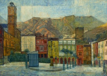 Domingo Molina Sánchez (Úbeda, 1922 - 2011) Amanecer en la plaza (Tercer premio de 1961, sección óleos) Óleo sobre tabla, 82x100 cm.
