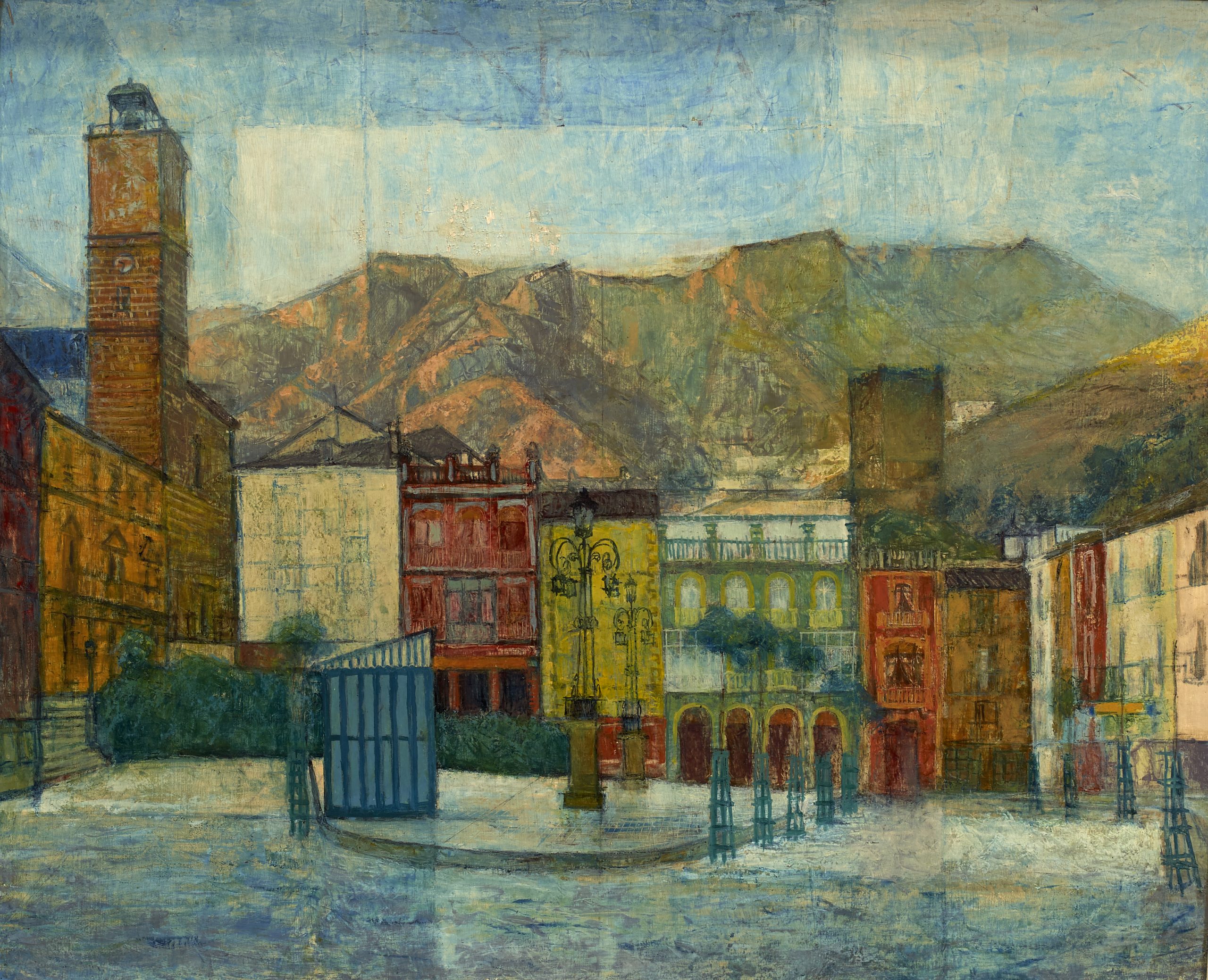 Domingo Molina Sánchez (Úbeda, 1922 - 2011) Amanecer en la plaza (Tercer premio de 1961, sección óleos) Óleo sobre tabla, 82x100 cm.