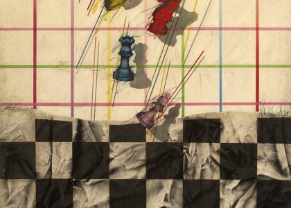 Santiago Tirado Franco (Linares, 1950) Torneo de Ajedrez (Adquirido por el Excmo. Ayuntamiento de Linares en 1983) Aerógrafo, 203x161 cm.