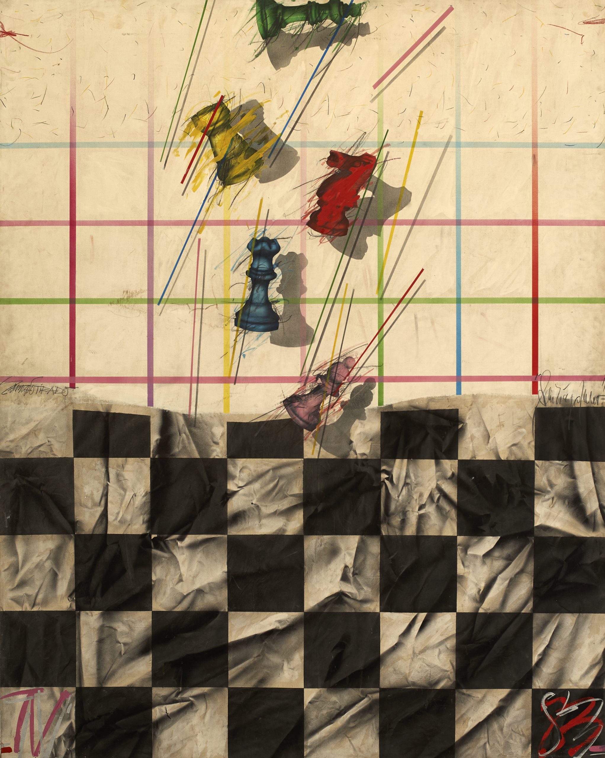 Santiago Tirado Franco (Linares, 1950) Torneo de Ajedrez (Adquirido por el Excmo. Ayuntamiento de Linares en 1983) Aerógrafo, 203x161 cm.