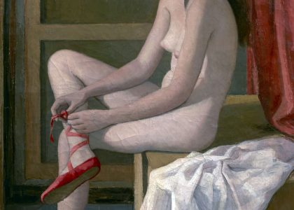 Juan Mirasierras Cicujano (Madrid 1921 - Madrid 2010) Desnudo de las zapatillas rojas (Primer premio de 1954, sección óleos) Óleo sobre lienzo, 100x85 cm.