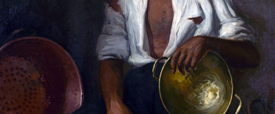 Francisco Baños Martos (Linares, 1928 - Valencia, 2006) Calderero (Adquisición del Excmo. Ayuntamiento de Linares en 1946) Óleo sobre lienzo, 125x105 cm.