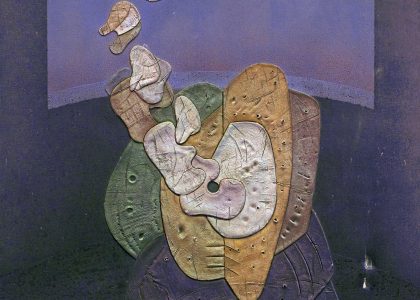 Juan Manuel García Maldonado, “Brazam” (Alhama de Granada, Granada, 1946) Sin Lema II (Primer premio “Ciudad de Linares” de 1979, sección óleos) Técnica mixta (óleo-collage sobre lienzo), 129×104 cm.