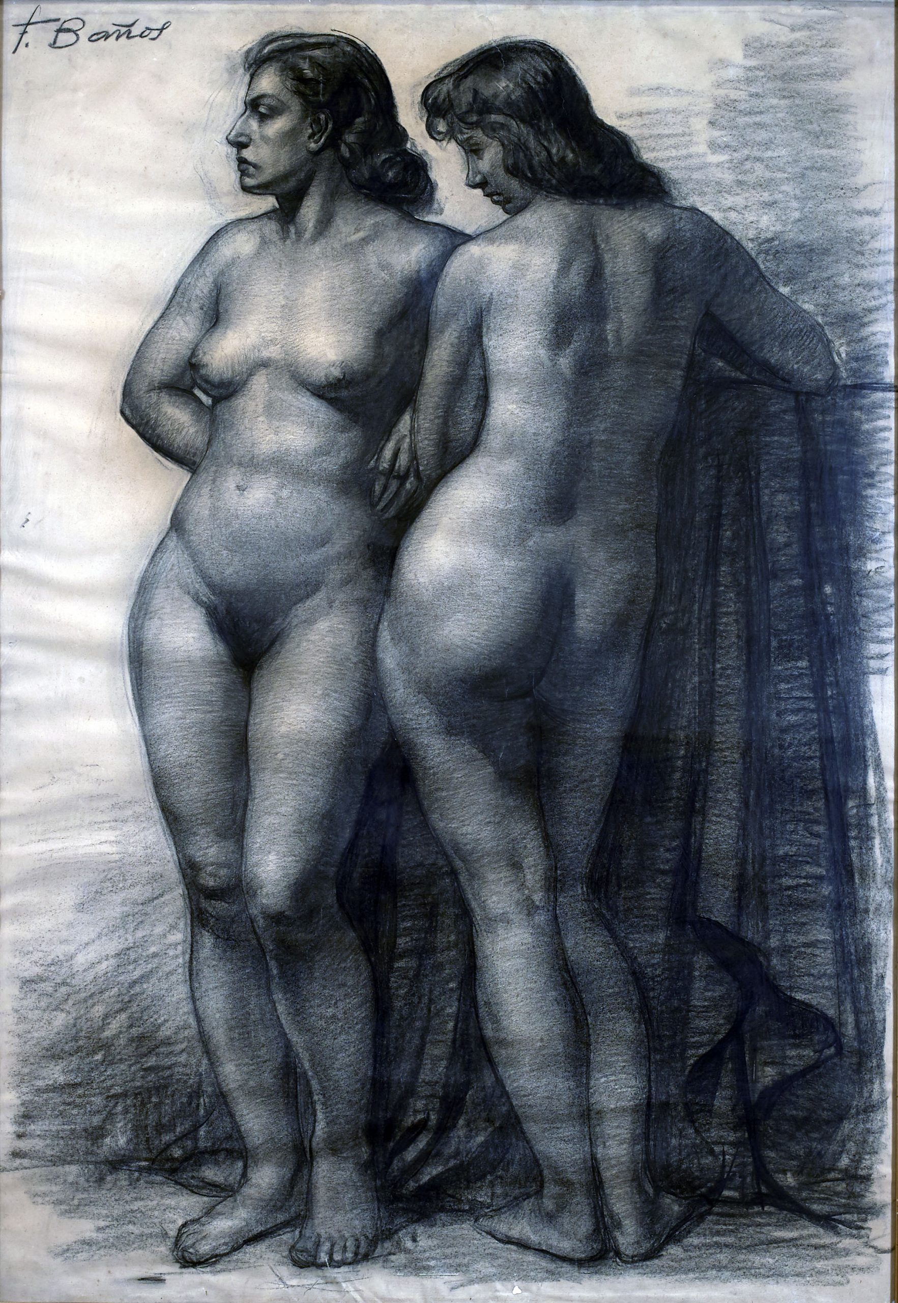Francisco Baños Martos (Linares, Jaén, 1928 - Valencia, 2006) Desnudo (Primer premio de 1951, sección dibujo) Carboncillo sobre papel, 138x95 cm.