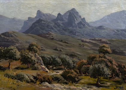 Alfonso Parras Vílchez (Torredelcampo, Jaén, 1934 - 2013) Paisaje de Málaga (Premio especial “Mariano de la Paz” de 1968) Óleo sobre lienzo, 89x135 cm.