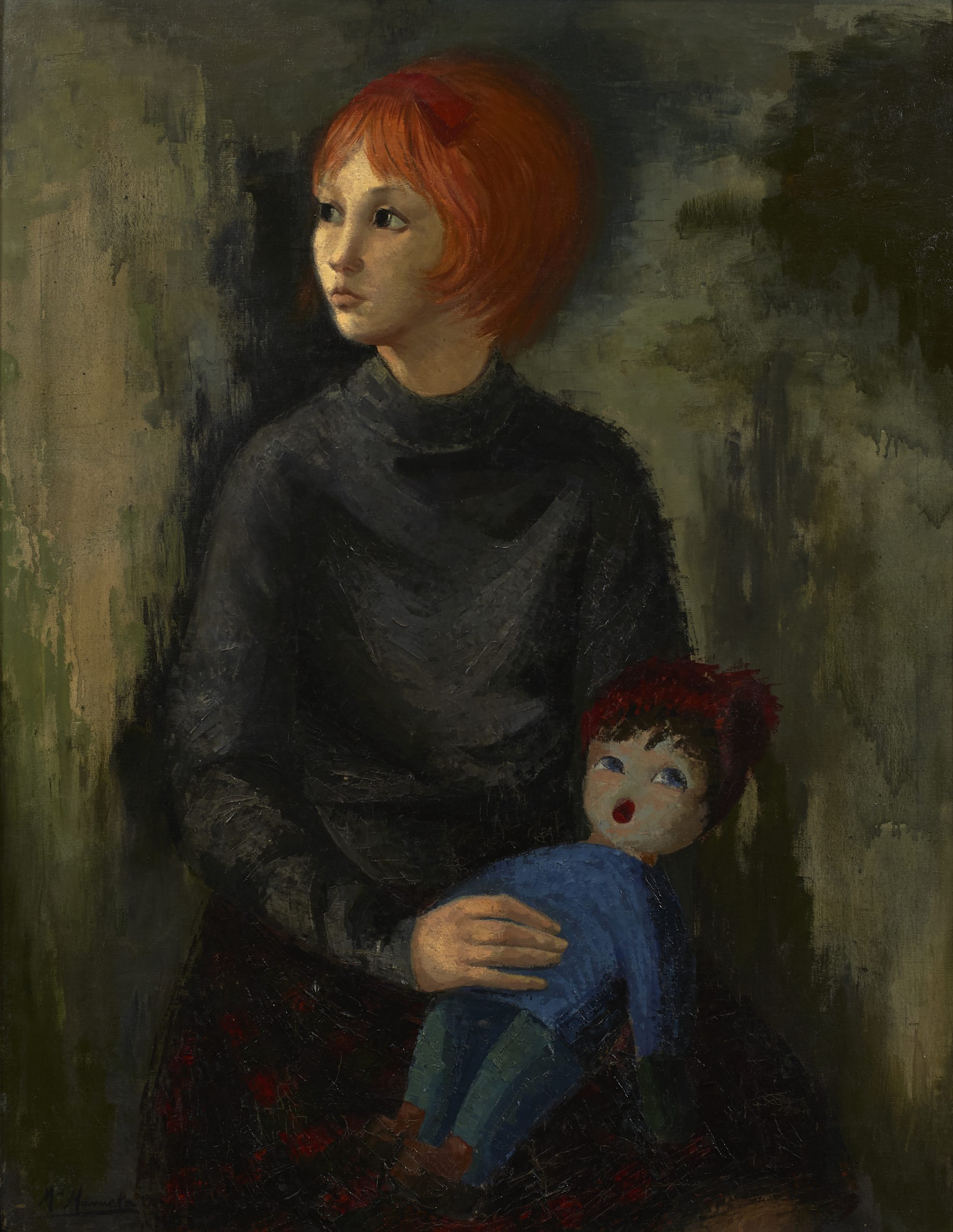 María Manuela Pozo Lora (El Carpio, Córdoba, 1932 - Jerez de la Frontera, Cádiz, 2006) Niña con muñeca (Accésit de 1965). Óleo sobre lienzo, 115 x90 cm.
