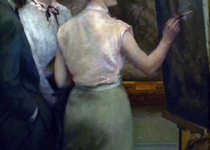 Guillermo Vargas Ruiz (Bollullos de la Mitación, Sevilla, 1910 - Madrid, 1990) La copista (Primer premio de 1951, sección óleos) Óleo sobre lienzo, 98x83 cm.