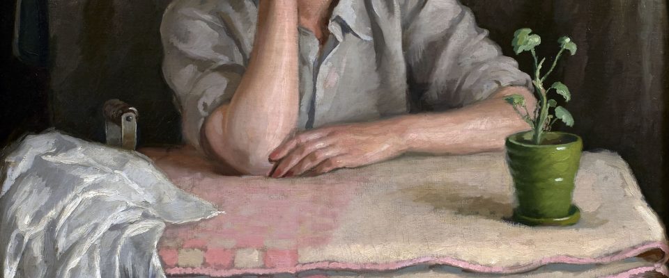 Fernando Briones Carmona (Écija, Sevilla, 1905 - Madrid, 1988) Planchadora (Primer premio de 1955, sección óleos) Óleo sobre lienzo, 110x90 cm.