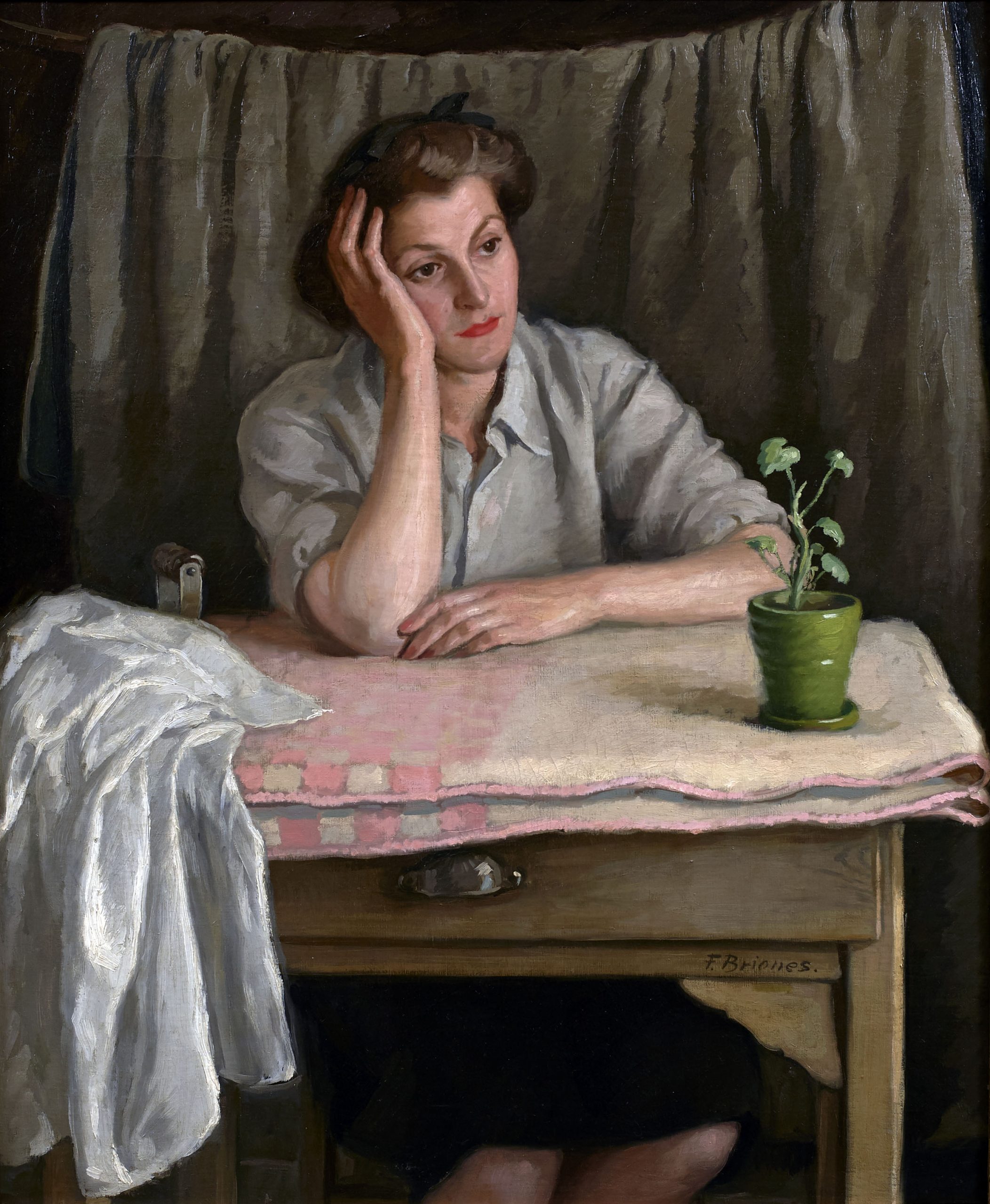 Fernando Briones Carmona (Écija, Sevilla, 1905 - Madrid, 1988) Planchadora (Primer premio de 1955, sección óleos) Óleo sobre lienzo, 110x90 cm.