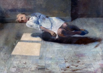 Matías Quetglas Benedet (Ciutadella, Menorca, 1946) María ingrávida (Tercer premio “Fernando Arcas” de 1970, sección óleos) Óleo sobre tabla, 80x100 cm.