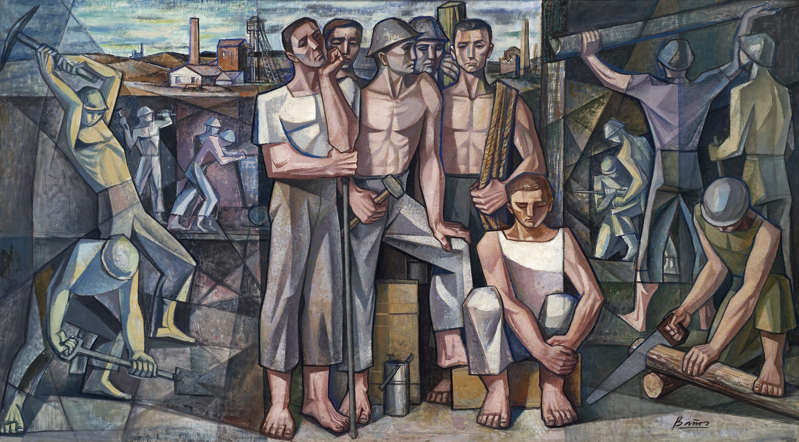 Francisco Baños Martos (Linares, 1928 - Valencia, 2006) Los mineros (Primer premio de 1957, sección óleos) Óleo sobre lienzo, 165x290 cm.