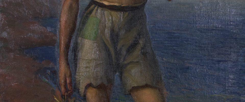 Francisco Baños Martos (Linares, 1928 - Valencia, 2006) Niño pescador (Primer premio de 1949, sección óleos) Óleo sobre lienzo, 130x80 cm.