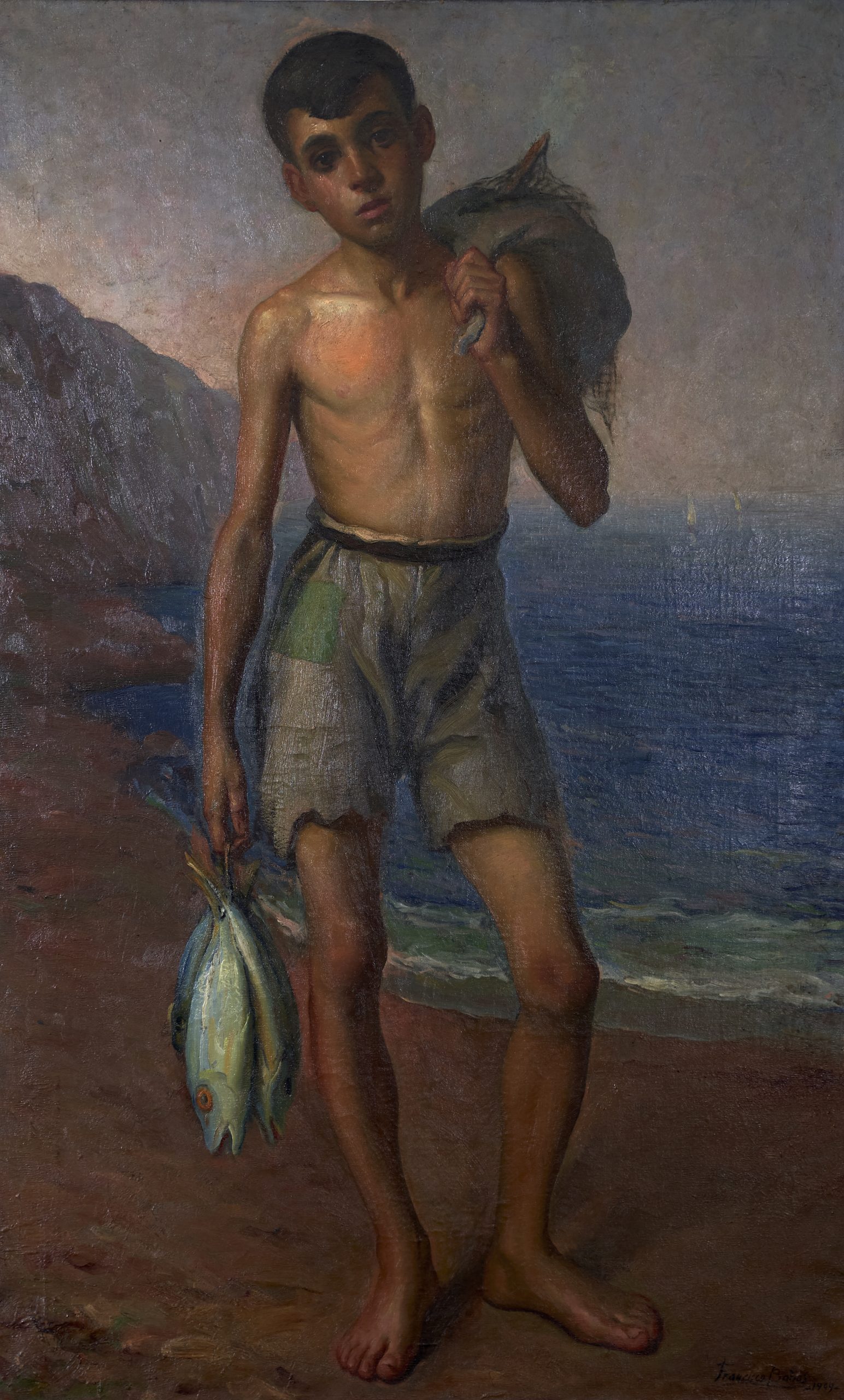 Francisco Baños Martos (Linares, 1928 - Valencia, 2006) Niño pescador (Primer premio de 1949, sección óleos) Óleo sobre lienzo, 130x80 cm.