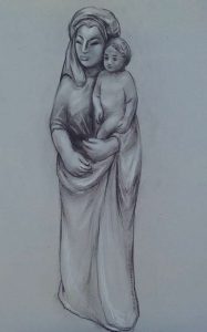 19. Autora: María José Domínguez Parreño Título: La Diosa del Lucero. Tesorillo de Sanlúcar Dimensiones: 70 x 50  cm Técnica: Carbón y grafito sobre papel