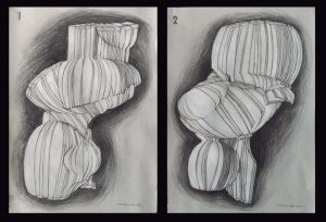 13. Autor: Alfonso Cintado Título: Pas de deux, 2019 Dimensiones: 2 piezas de 45 x 32 cm Técnica: crayón blanco y negro en impresión fotográfica