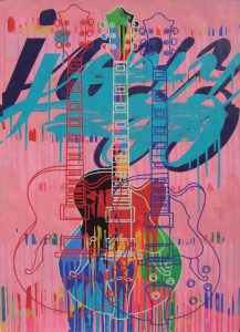15. Autor: Manuel Cuervo Título: Guitarra de Jerez Dimensiones:  100  x 70 cm Técnica: acrílico sobre papel