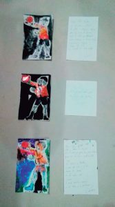 Técnica: acuarelas y tintas de colores Son dos interpretaciones poéticas y dos de dibujo de Carlos Luchena sobre una obra original de Pérez Aguilera que regaló a Gustavo Bacarisas.