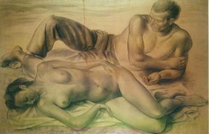 “Figuras en reposo” (1945) Dibujo, 106x150 cm. COLECCIÓN PARTICULAR 